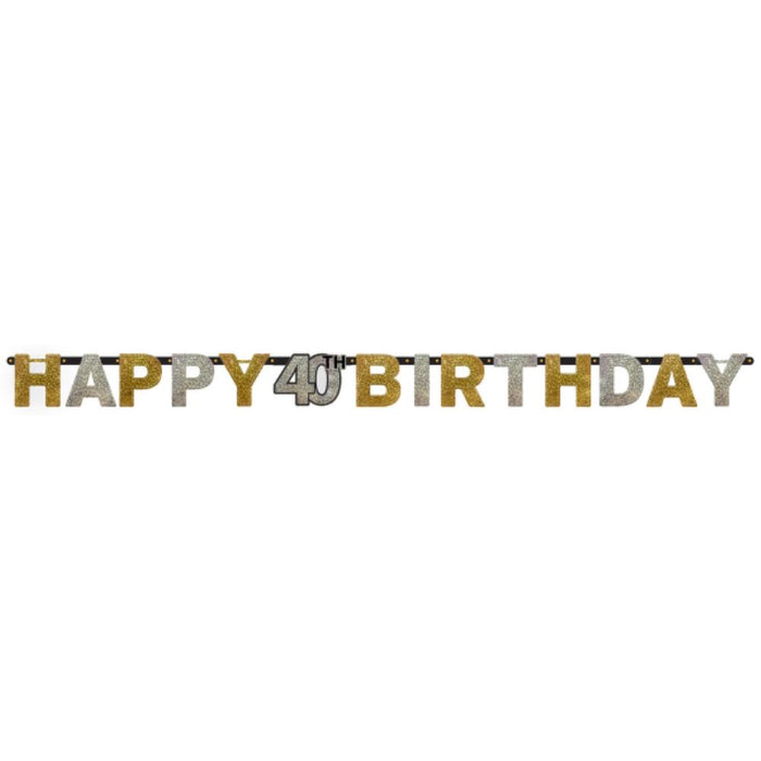 Buchstabengirlande Happy Birthday Silber/Gold Glitzer 40