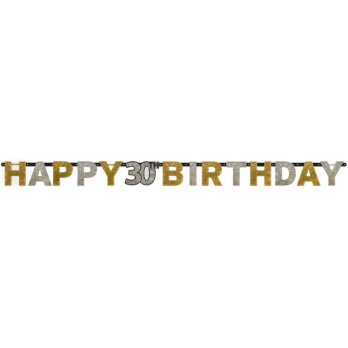 Buchstabengirlande Happy Birthday Silber/Gold Glitzer 30