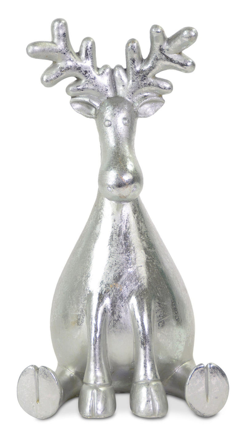 Riffelmacher Dekofigur Elch "Harry"  Sitzend, silberfarben  15×27 cm - Edle Adventsdekoration & Winterdeko - 12314