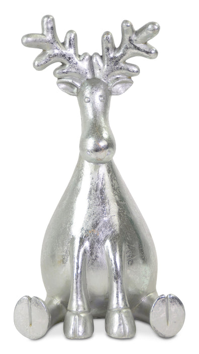 Riffelmacher Dekofigur Elch "Harry"  Sitzend, silberfarben  15×27 cm - Edle Adventsdekoration & Winterdeko - 12314