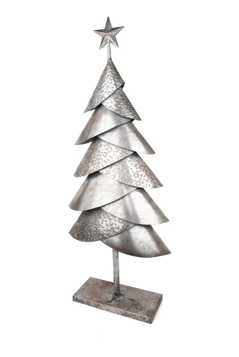 Riffelmacher Deko Weihnachtsbaum mit Stern | Metall Silber Antik matt | 37,5×12,5×88,5 cm | Moderne Weihnachtsdeko stehend | 12591