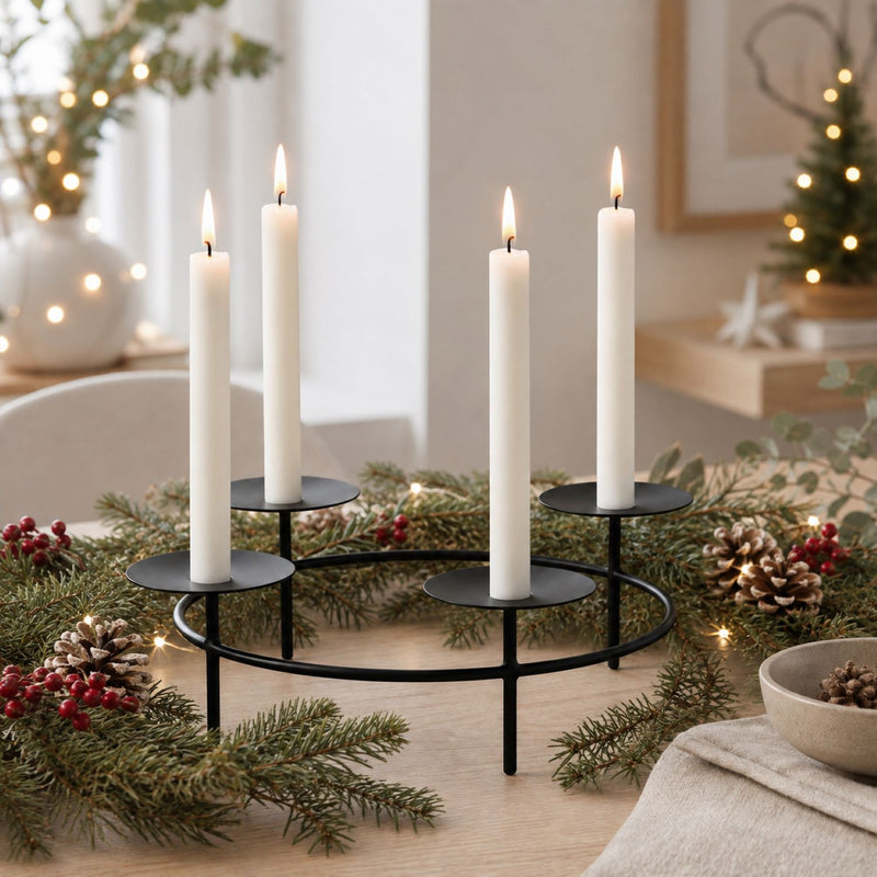 Weihnachtsdekoration Adventskranz Kerzenhalter Metall | Schwarz
