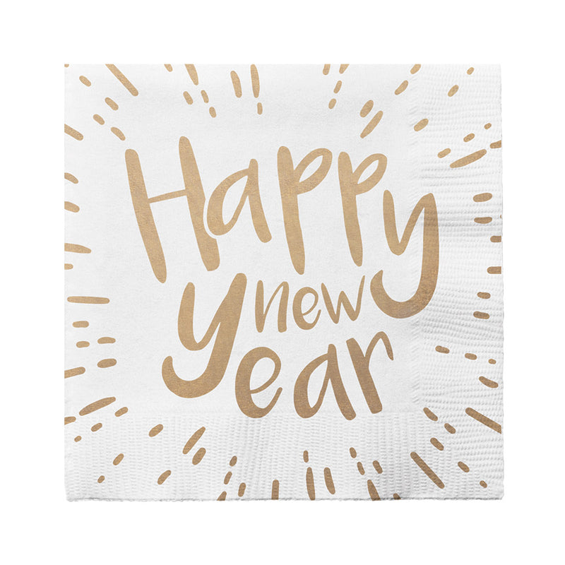 Servietten "Happy New Year" 33x33cm/20Stk. | Weiß Gold
