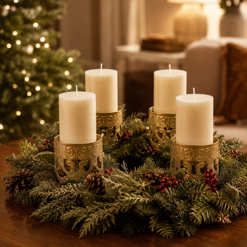 Weihnachtsdekoration Adventskranz Kerzenhalter Verzierung 7,5 x 15 cm | Gold
