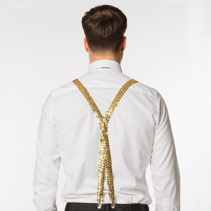 Pailletten Partyset für Erwachsene | Gold - Hosenträger, Brille und Fliege