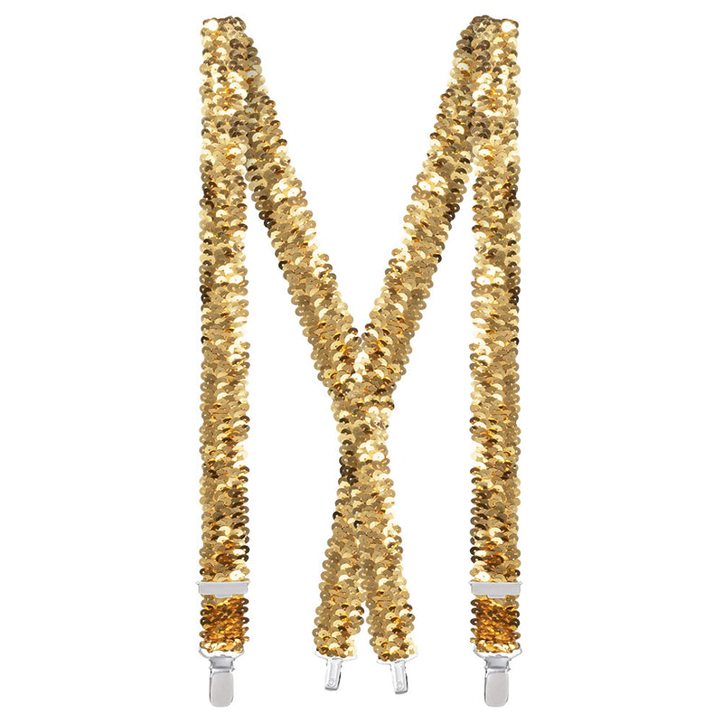 Pailletten Partyset für Erwachsene | Gold - Hosenträger, Brille und Fliege