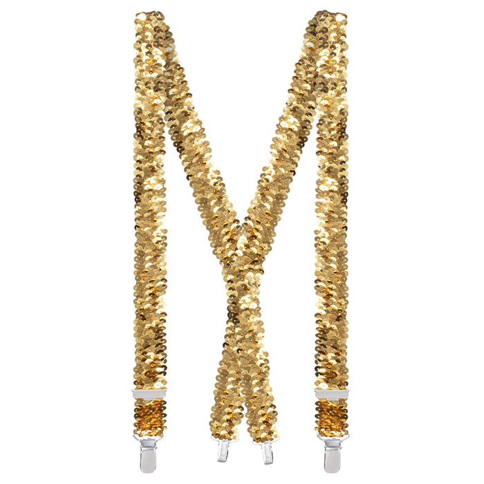 Pailletten Partyset für Erwachsene | Gold - Hosenträger, Brille und Fliege
