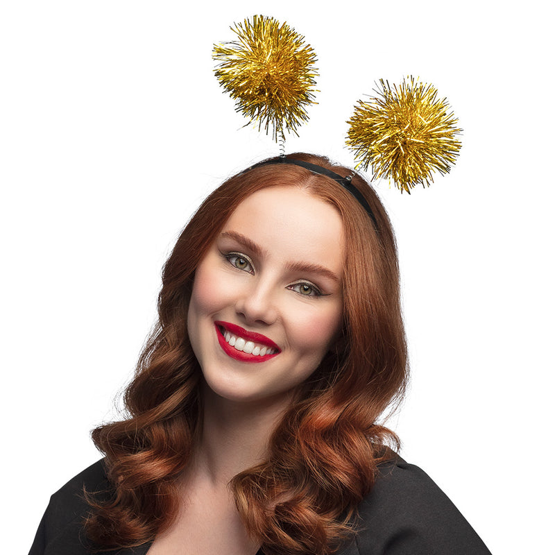 Glitzer Haarreif mit Pompons | Gold