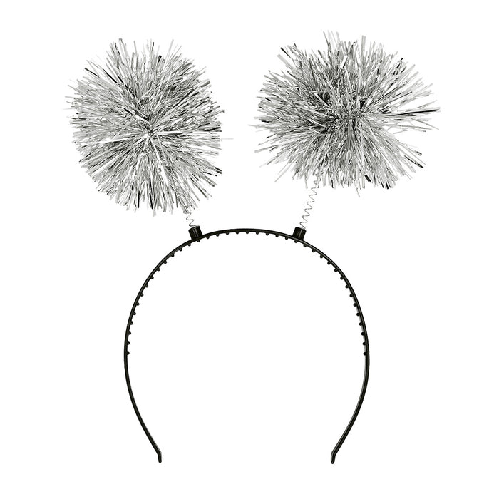 Glitzer Haarreif mit Pompons | Silber
