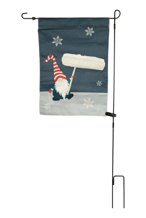 Riffelmacher Gartenfahne Weihnachten | Herzen gewichtelt Motiv | Grau | Stoff 32×45 / 90 cm | Weihnachtsdeko für außen | 13504