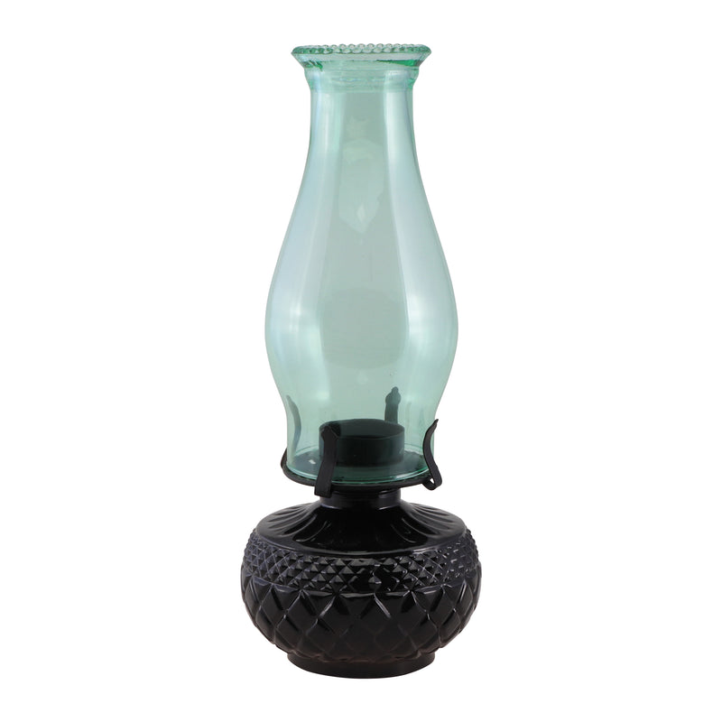 Grüne Glas Laterne mit schwarzem Sockel - 12 x 31 cm| Halloween Dekoration