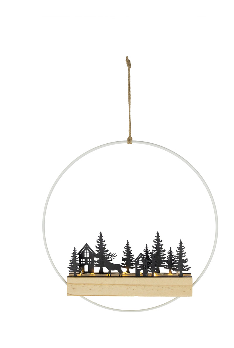 Riffelmacher Dekoring Waldszene mit LED & Timer | Braun Schwarz Weiß | Holz & Metall | Weihnachtsdeko mit Beleuchtung | 13848