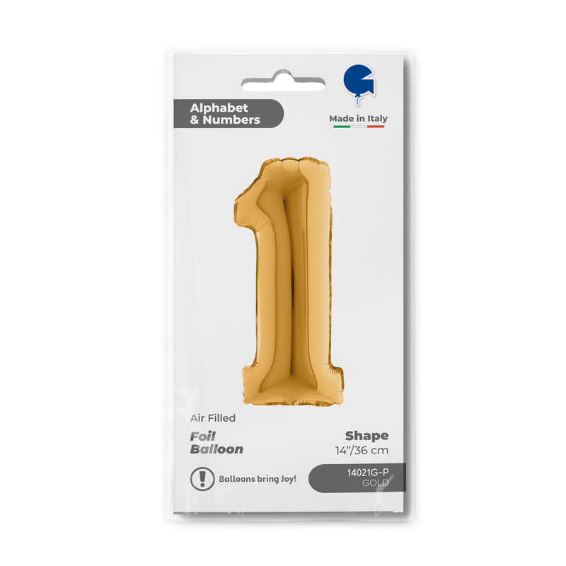 ABC Mini Zahlen Folienballon 14"/36cm | Gold #1