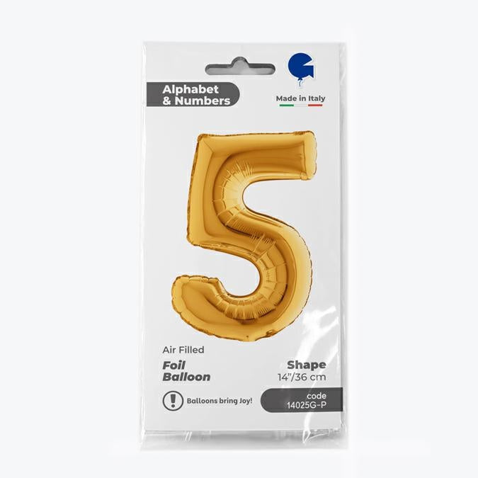 ABC Mini Zahlen Folienballon 14"/36cm | Gold #5