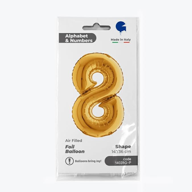 ABC Mini Zahlen Folienballon 14"/36cm | Gold #8