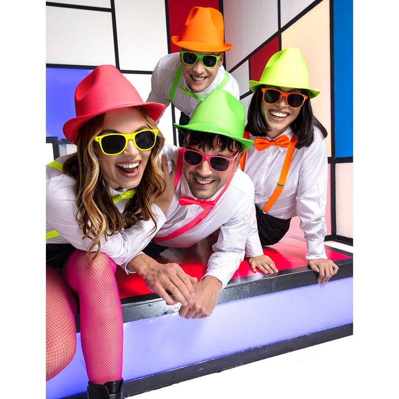 Partyset Hosenträger, Brille und Fliege | Neon Gelb
