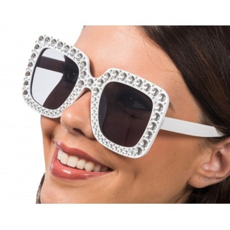Brille mit Strass | Weiße Partybrille
