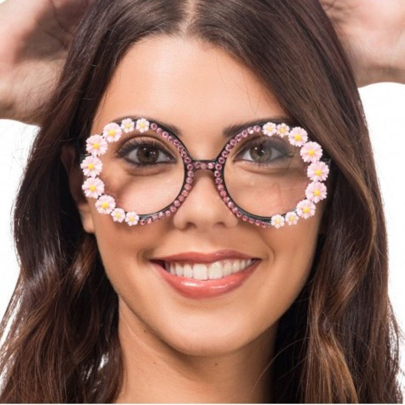 Brille mit Strass und Blumen