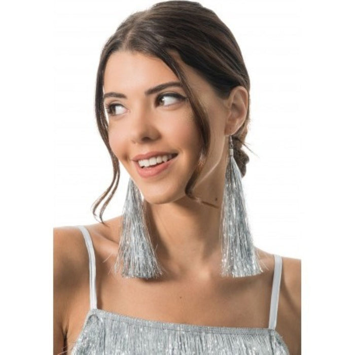 Lametta Ohrringe 17 cm | Silber