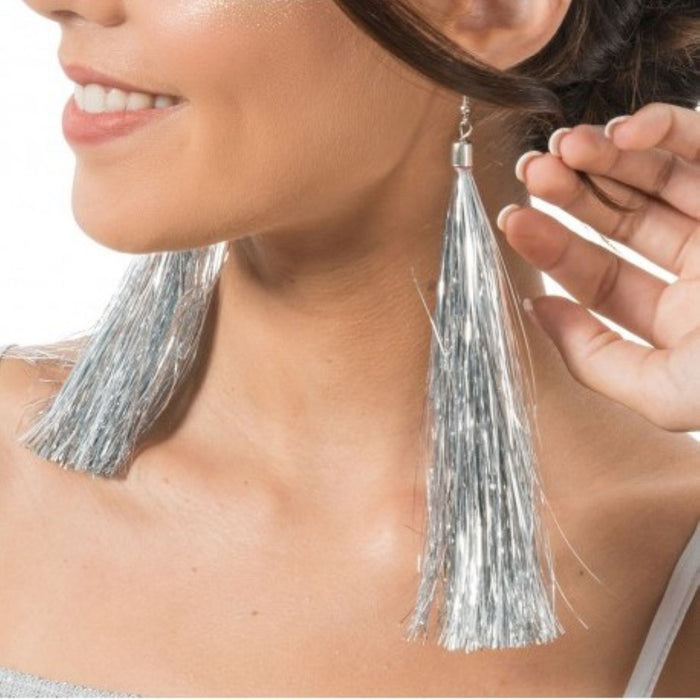 Lametta Ohrringe 17 cm | Silber