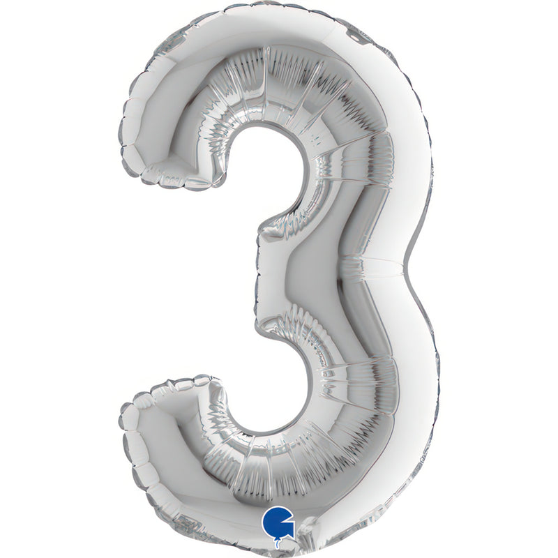 ABC Mini Zahlen Folienballon 14"/36cm | Silber #3