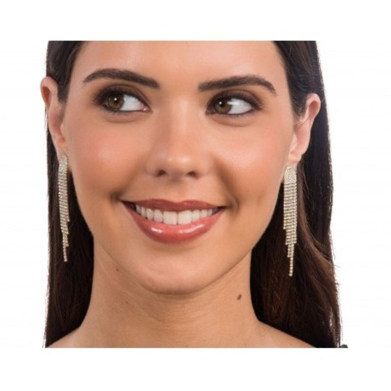 Strass Ohrringe 1,3x6,5 cm | Gold