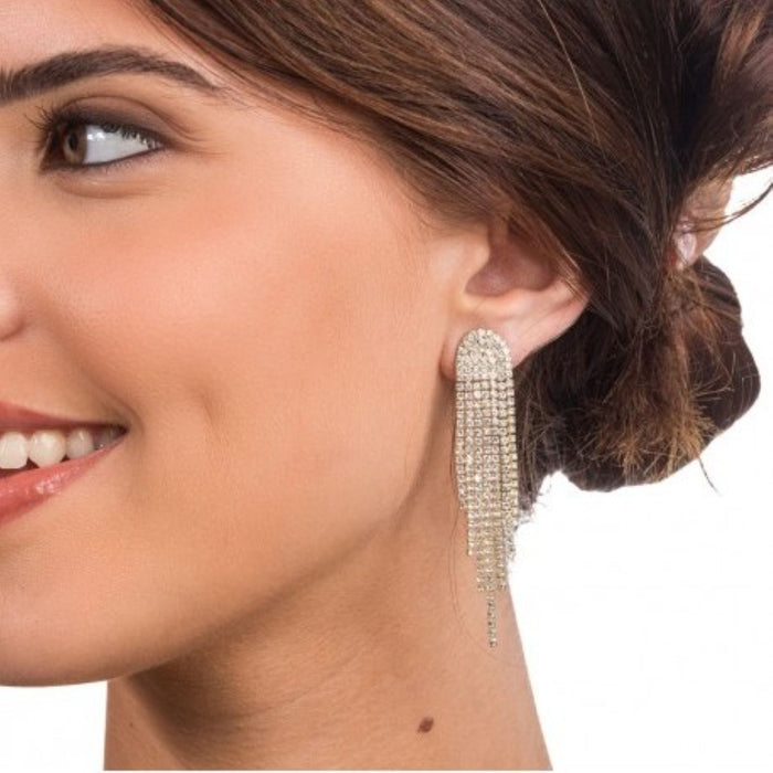 Strass Ohrringe 1,3x6,5 cm | Gold