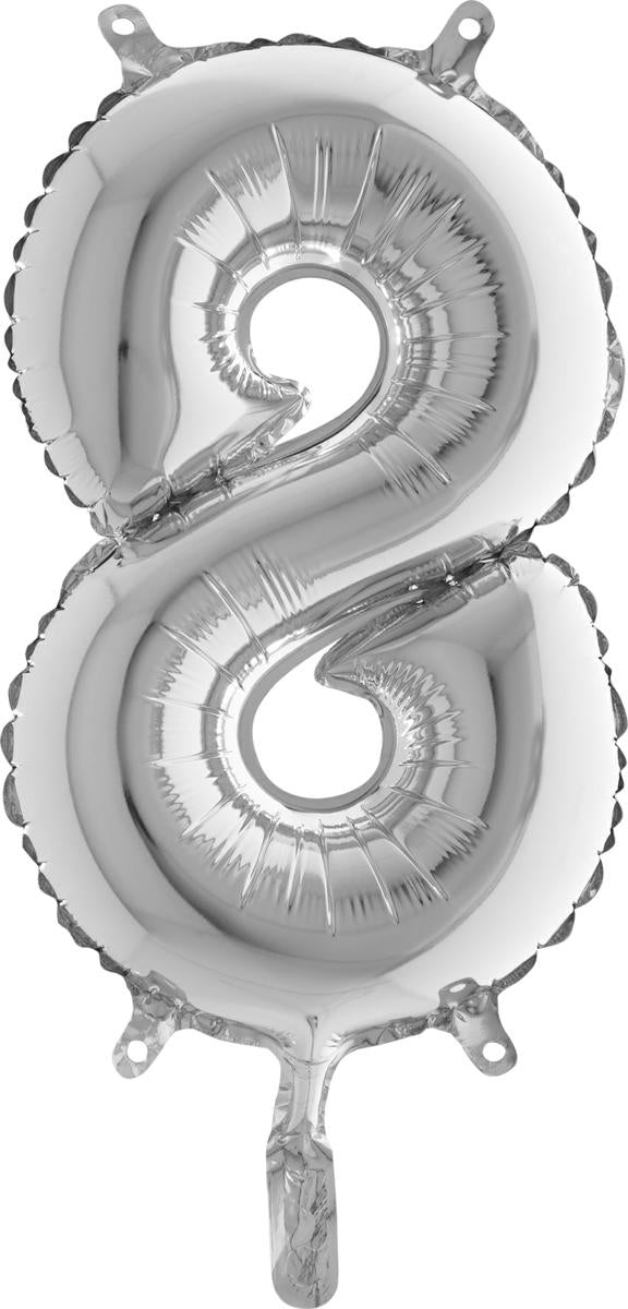 14"/Ø36cm Mini Zahlen Folienballon | Silber #8