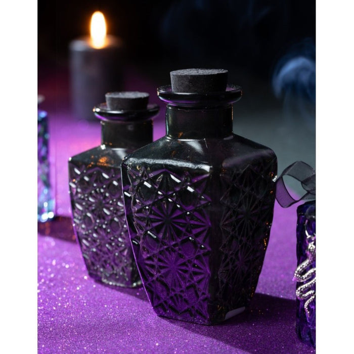 Strukturierte Glasflasche | Schwarz 6,5x6,5x13,5 cm