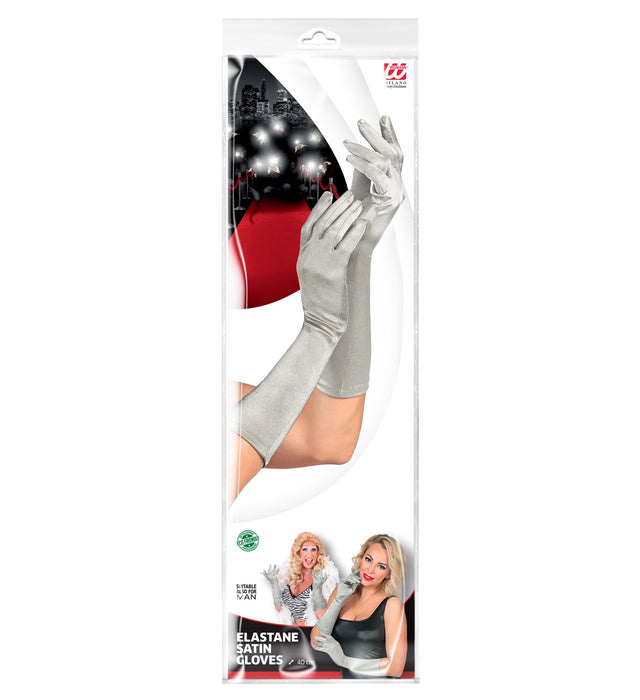 Satin Handschuhe "Amsterdam" 40 cm 14419 | Silber
