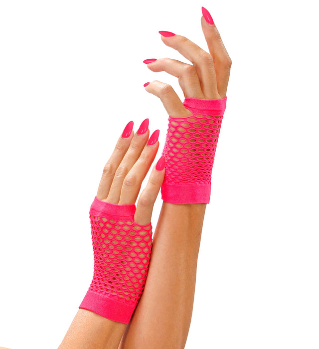 Fingerlose Netz Handschuhe Kurz | Neon Pink