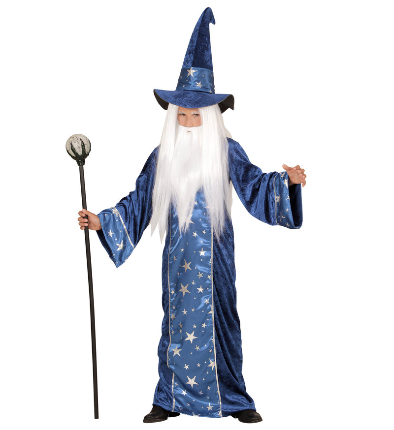 "Fantasy Zauberer" Kinderkostüm | Blau Gold - Robe und Hut