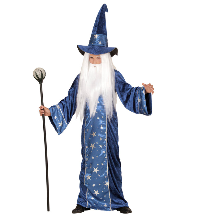 "Fantasy Zauberer" Kinderkostüm | Blau Gold - Robe und Hut