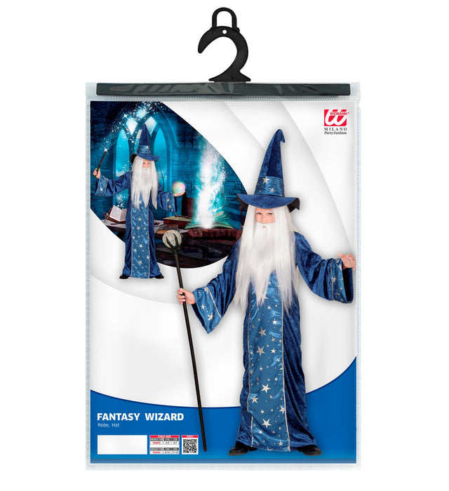 "Fantasy Zauberer" Kinderkostüm | Blau Gold - Robe und Hut