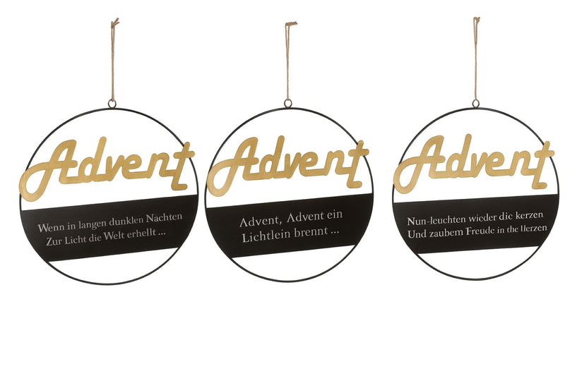 Dekoring Advent mit 3 Sprüchen sortiert | 35 cm | Schwarz Gold | 15573