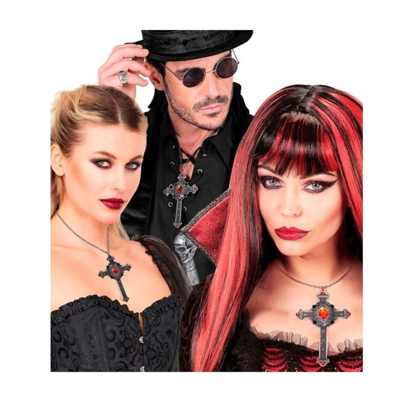 Vampir Halskette Gotisches Kreuz mit roten Edelsteinen