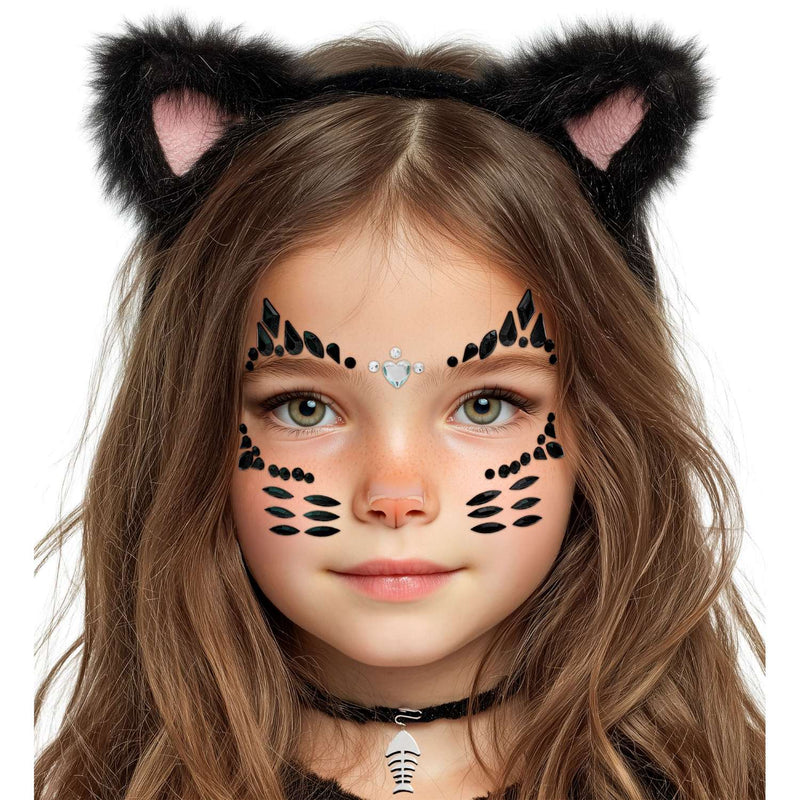 Face Jewels "Katze" | Mehrfarbig - Selbstklebende Glitzersteine