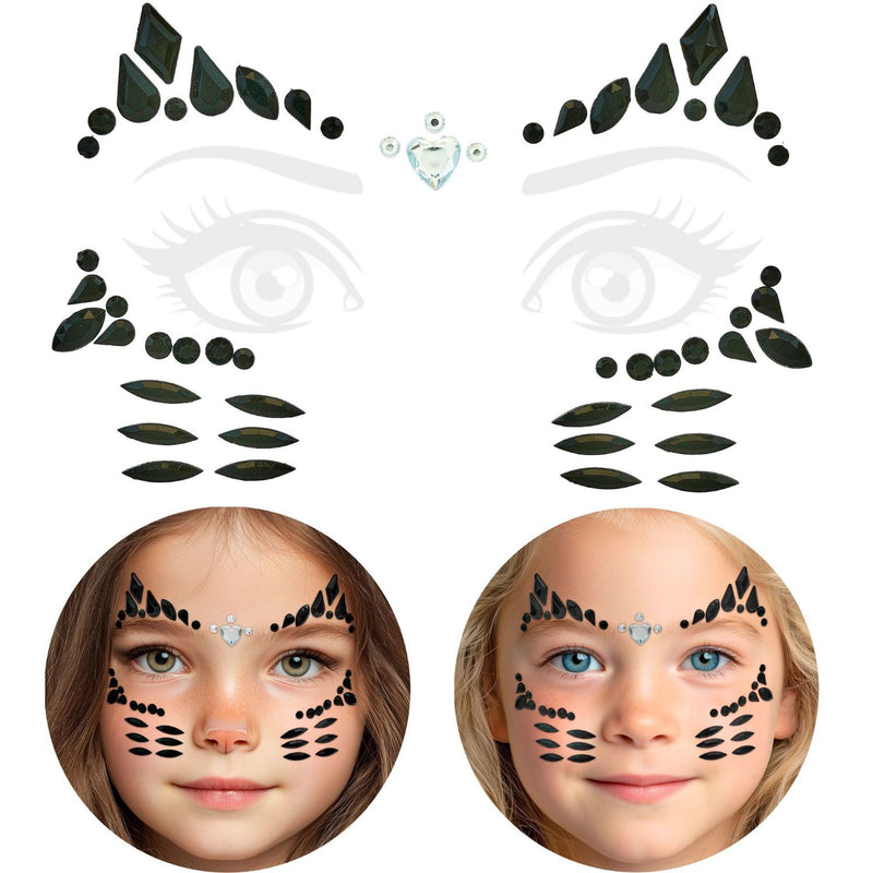 Face Jewels "Katze" | Mehrfarbig - Selbstklebende Glitzersteine