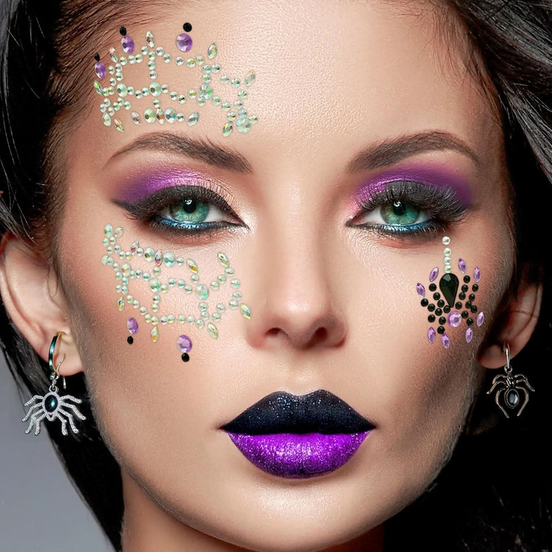 Face Jewels "Spinne" | Mehrfarbig - Selbstklebende Glitzersteine