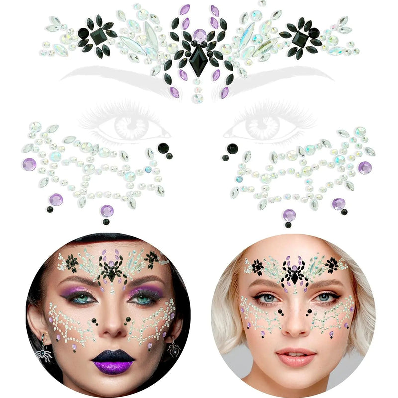 Face Jewels "Schwarze Witwe" | Mehrfarbig - Selbstklebende Glitzersteine