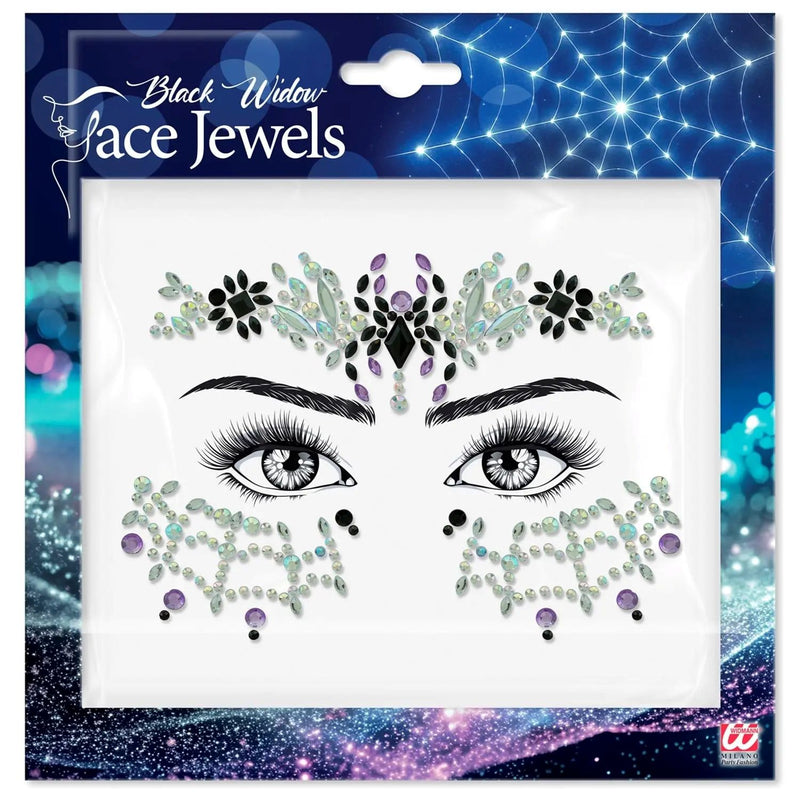 Face Jewels "Schwarze Witwe" | Mehrfarbig - Selbstklebende Glitzersteine