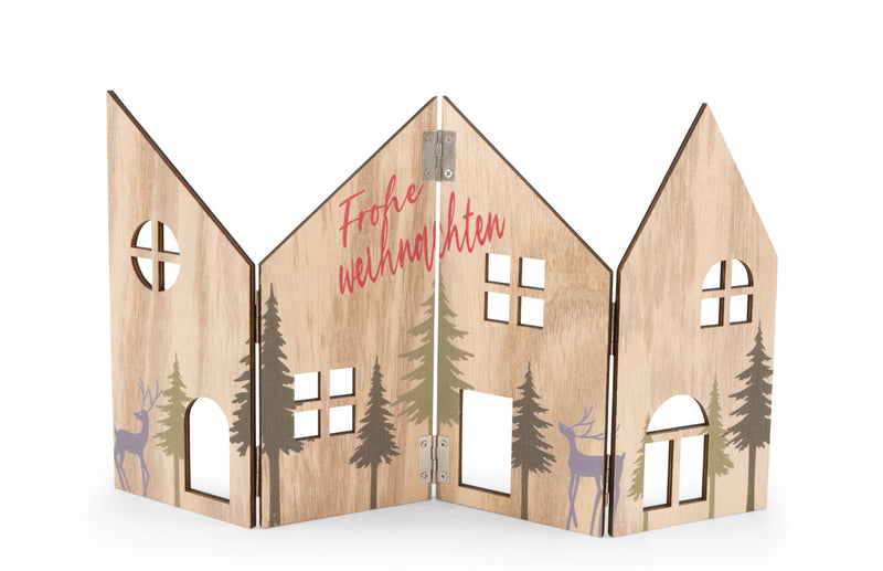 Riffelmacher Weihnachtslandschaft klappbar Holz | 35x20 cm | mit Schriftzug Frohe Weihnachten | Dekoration Fenster Tisch Deko | 15732