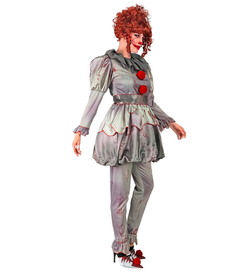 Kostüm "Killer Clown" für Damen | Grau mit Blutspritzern