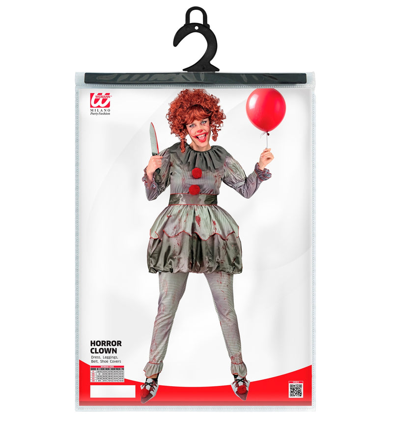 Kostüm "Killer Clown" für Damen | Grau mit Blutspritzern