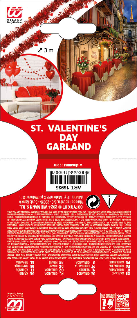 Valentinstag Girlande aus Lametta 3 m | Rot