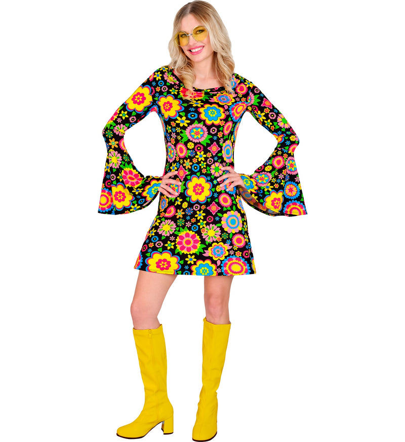 Retro Damen Kleid "Colorful Flowers" | Mehrfarbig - Kostüm 60er 70er Jahre