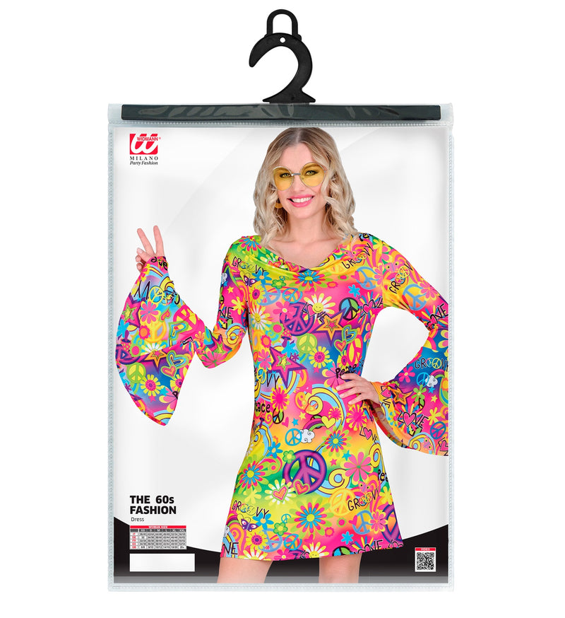 Retro Damen Kleid "Peace & Love" | Mehrfarbig - Kostüm 60er 70er Jahre