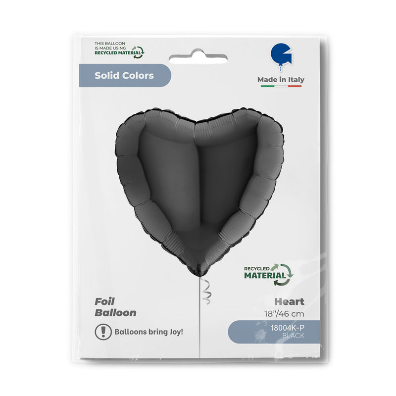 18"/Ø46cm Herz Folienballon  Uni | Schwarz