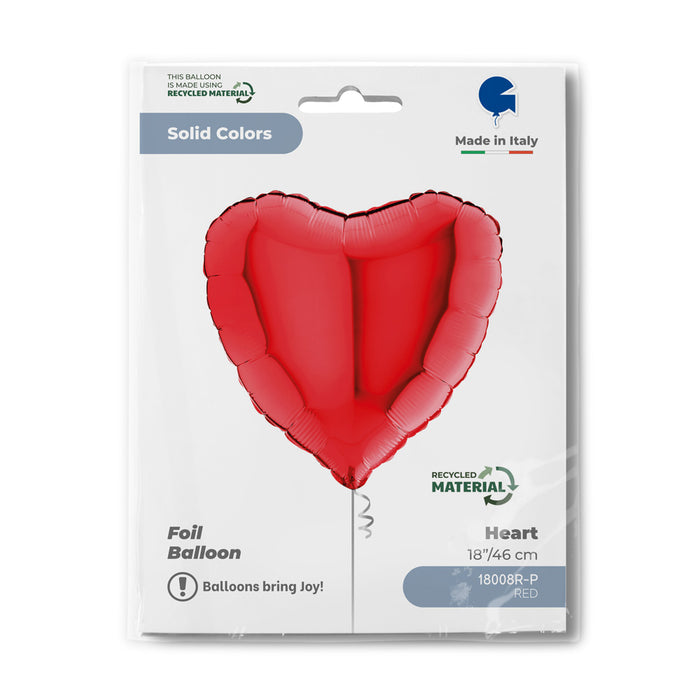 ABC18 Herz Folienballon Uni | Ø 46 cm Rot