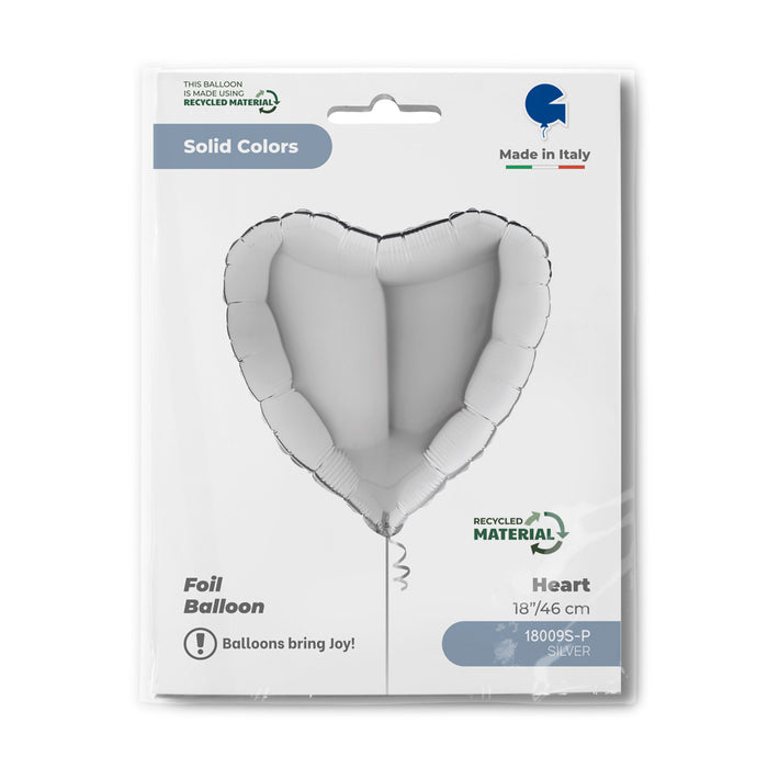 ABC18 Herz Folienballon Uni | Ø 46 cm Silber